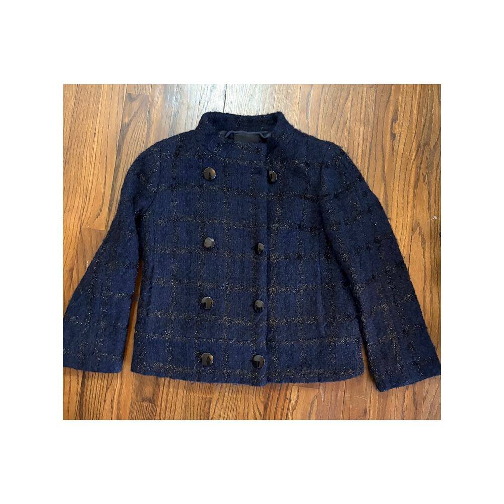 $248 J. Crew Collection RARE Lined Tweed Wool Black Lurex Double-Breasted Jacket